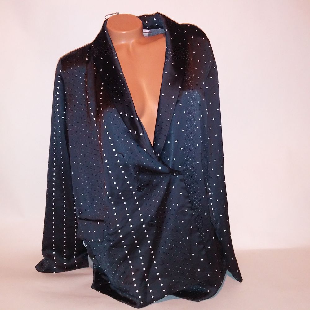 Victoria Secret Pajama Top XL Black White Polka Dots Button Up Long Sleeve Luxe